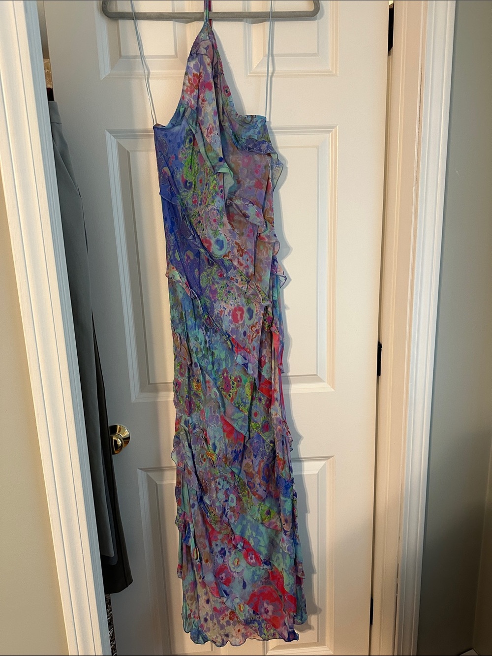 Zara Purple Multi Floral Ruffle Halter Maxi Dress